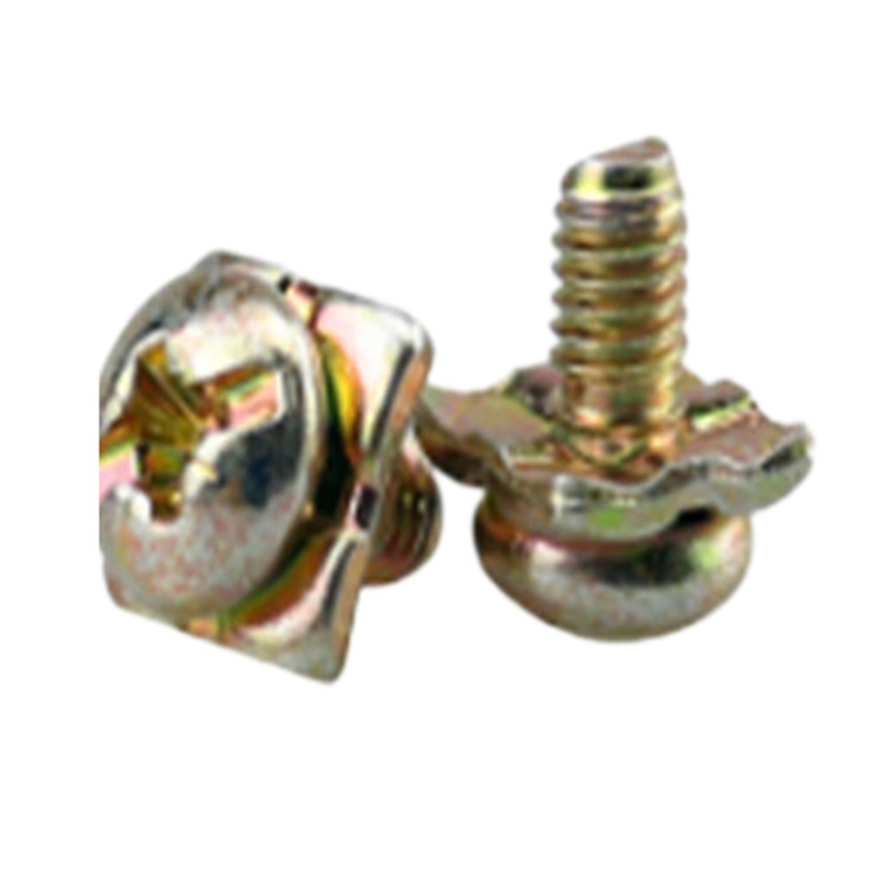 Messing mini-combinatieschroef met kruisgleuf en getande borgring