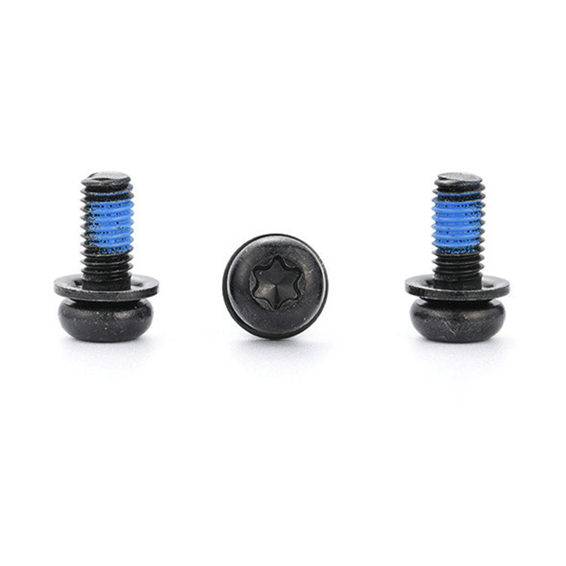 Zwarte torx micro mini drievoudige stelschroef met ronde kop en nylon patch